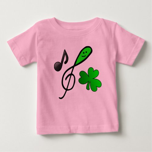 Green Happy Face Treble Clef Music Note  Shamrock Baby T_Shirt