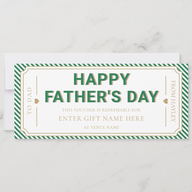 Green Happy Father's Day Gift Voucher Card (Front)