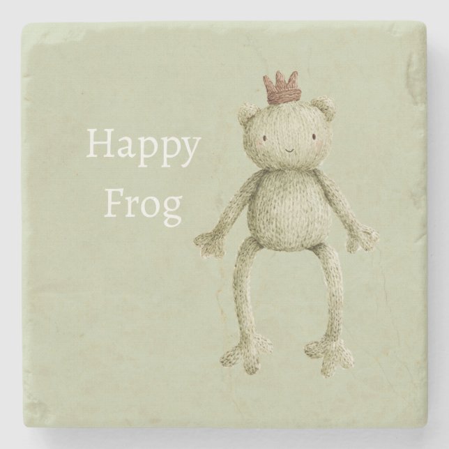 Green Happy Frog Stone Coaster (Front)