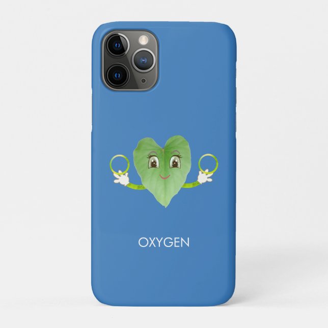 Green Happy Heart Leaf on Sky Blue Case-Mate iPhone Case (Back)