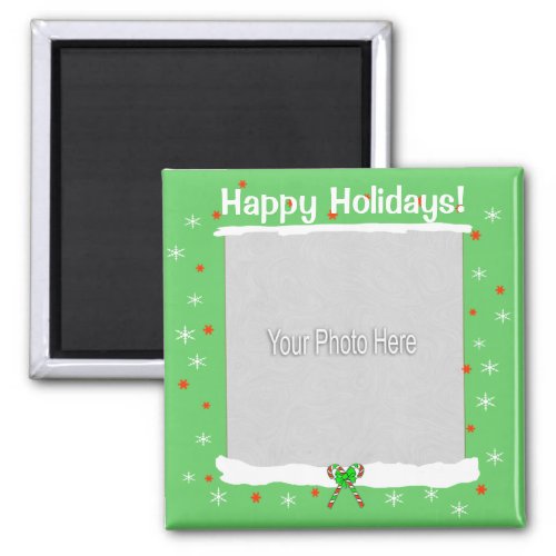 Green Happy Holiday Snowflakes photo frame Magnet