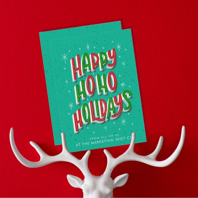 Green Happy Holidays Business Christmas  Holiday Card (Personalize your holiday 5 x 7 inches card with company name, logo and greetings.)
