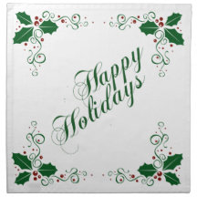 Green Happy Holidays Cloth Napkin