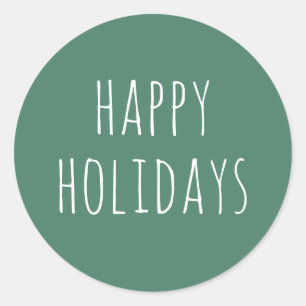 Green Happy Holidays   Cute Christmas Minimalist Classic Round Sticker