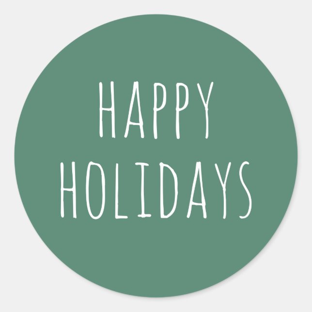 Green Happy Holidays | Cute Christmas Minimalist Classic Round Sticker (Front)