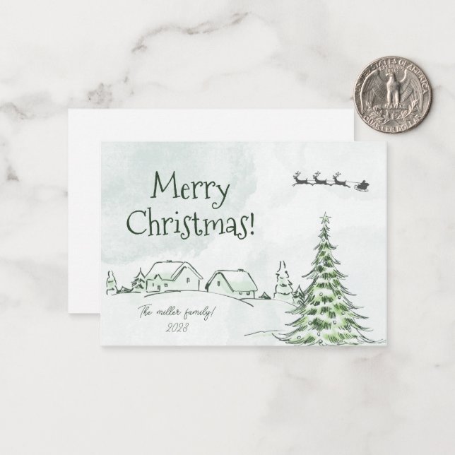 Green Happy Holidays Personalized Christmas Card (Front/Back In Situ)