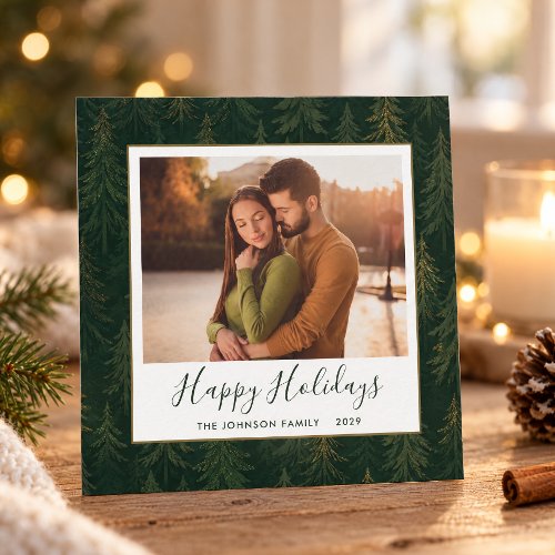 Green Happy Holidays Photo Card