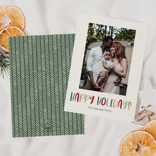 Green Happy Holidays Vertical Single Photo Holiday Card