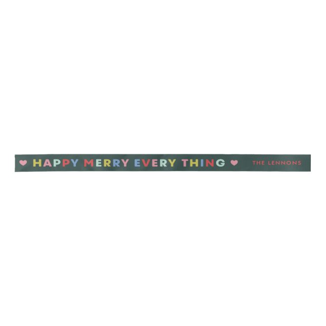 Green Happy Merry Everything Christmas Ribbon (Front)