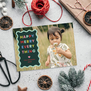 Green Happy Merry Wavy Christmas Photo Card