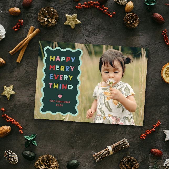 Green Happy Merry Wavy Christmas Photo Card (Creator Uploaded)