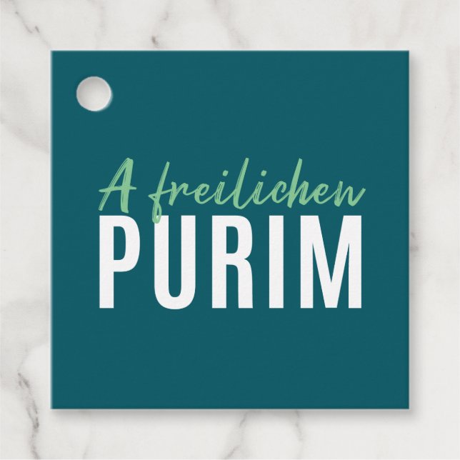 Green Happy Purim Favor Tags (Front)