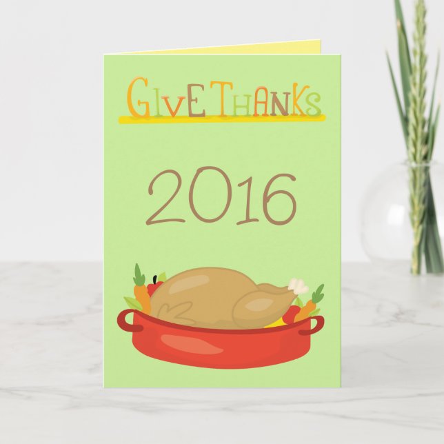 Green Happy Thanksgiving Give Thanks Holiday Card (Front)