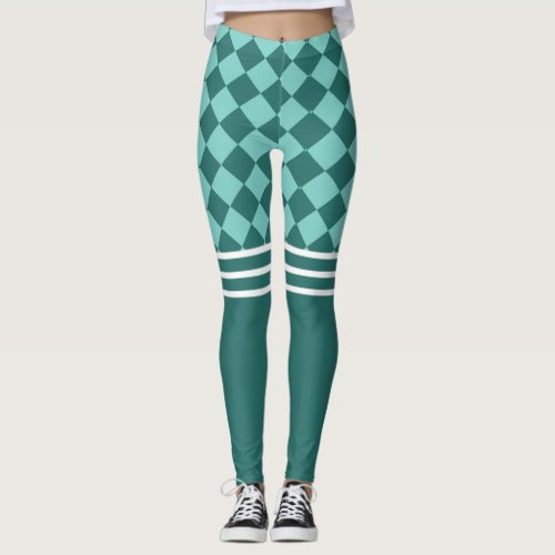 Green Harlequin and Triple White Stripe Leggings