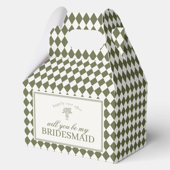 Green Harlequin Checkered Bridesmaid Proposal Box (Front)