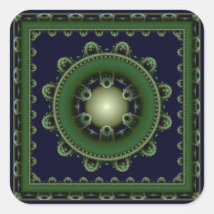 Green harmonic fractal mandala square sticker
