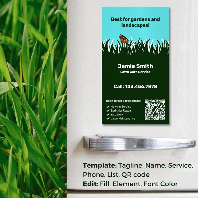 🌿🦋Green Harmony: Professional Lawn Care Service Business Card Magnet (Green Harmony: Professional Lawn Care Service Business Card Magnet)