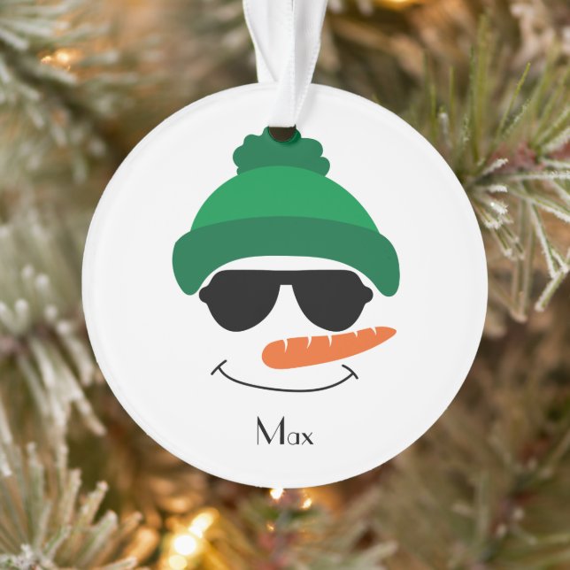 Green Hat and Sunglasses Snowman Face Ornament (Tree)