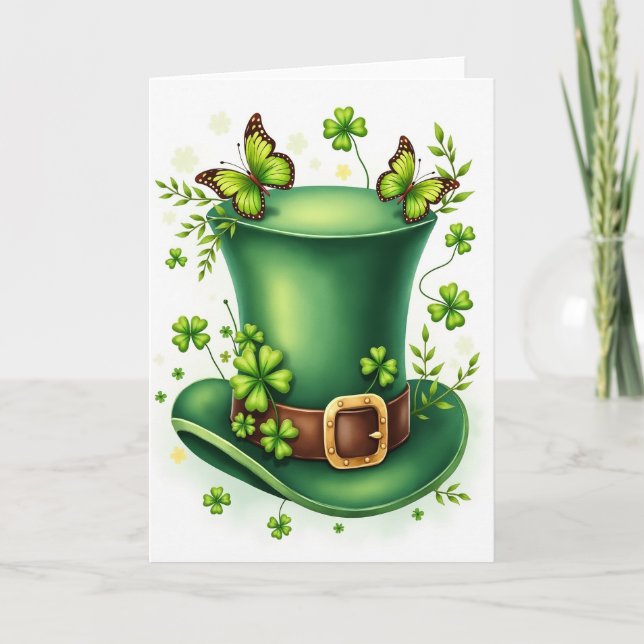 Green Hat Butterflies Scene Card (Front)