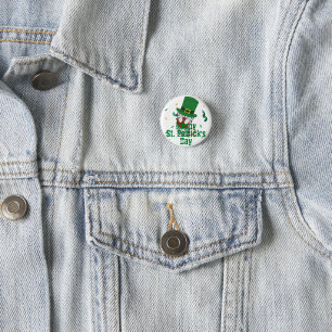 Green hat lucky Shamrock St. Patrick's Day Button