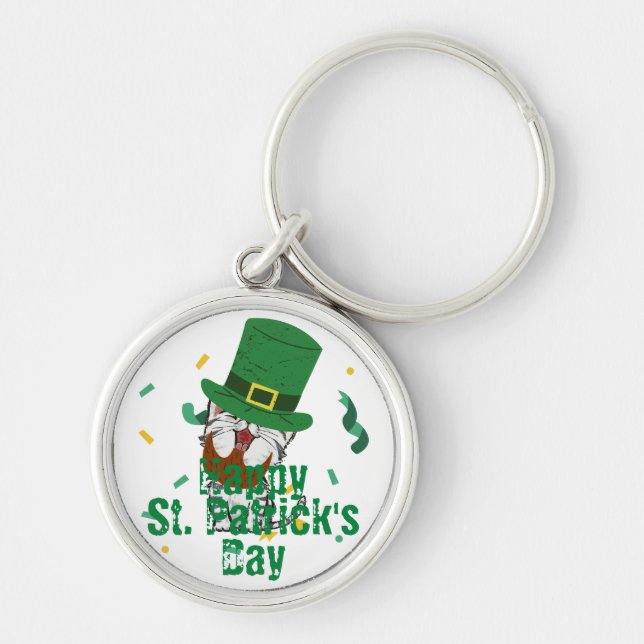 Green hat lucky Shamrock  St. Patrick's Day Keychain (Front)