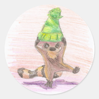 Green Hat Raccoon Classic Round Sticker