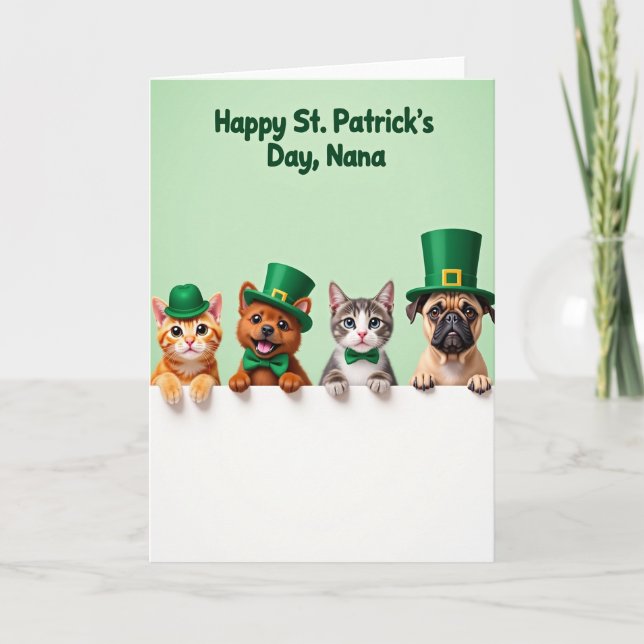 Green Hats Pets St Patricks Day Card (Front)