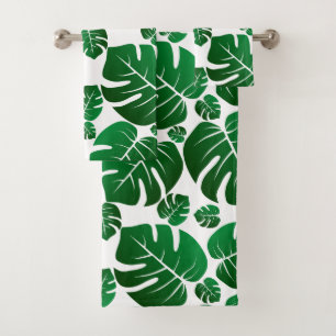 Green Hawaii Monstera Plant Palm Leaves Bath Towel Set