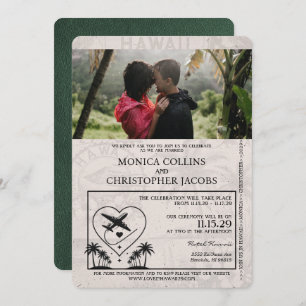 Green Hawaii Passport Wedding Invitation