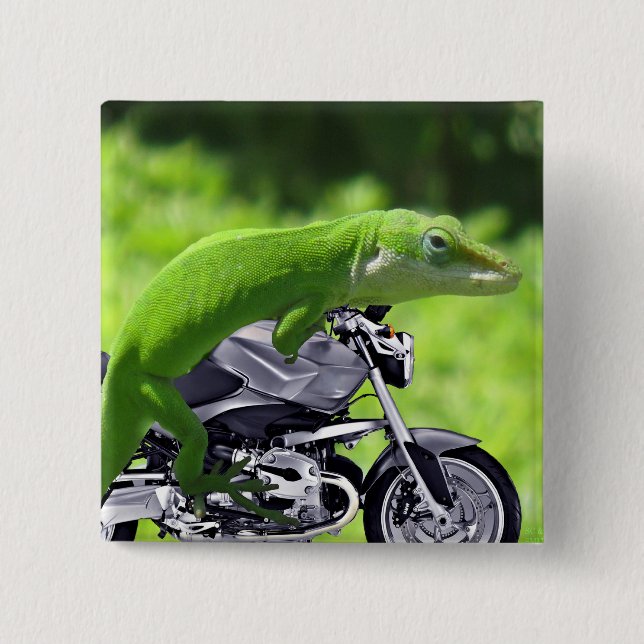 Green Hawaiian Gecko Rider Button (Front)