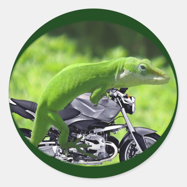 Green Hawaiian Gecko Rider Classic Round Sticker (Front)