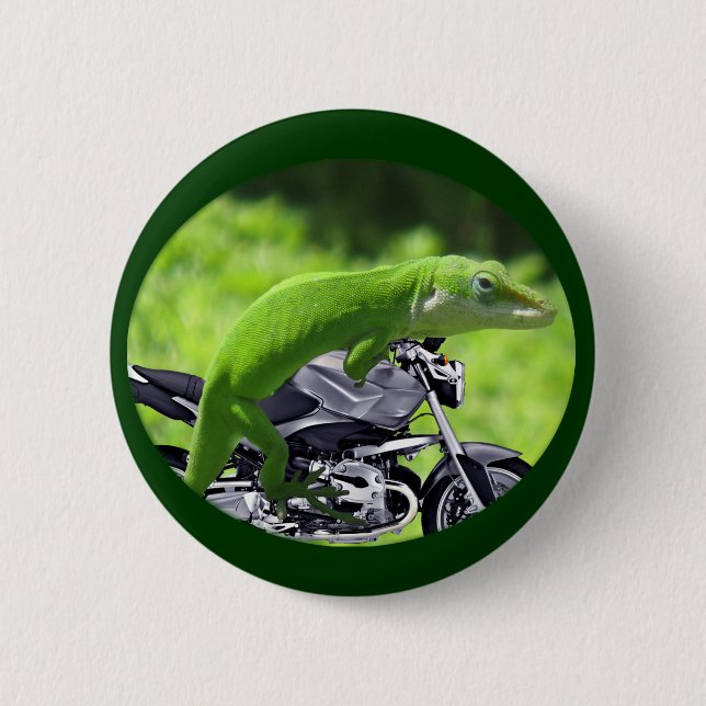 Green Hawaiian Gecko Rider Pinback Button (Front)