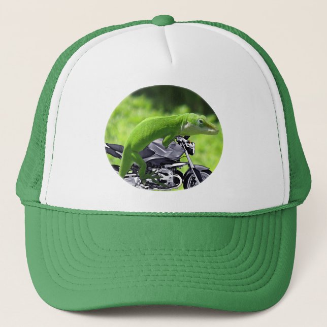 Green Hawaiian Gecko Rider Trucker Hat (Front)