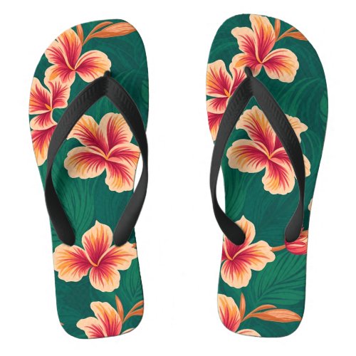 Green Hawaiian Style Floral  Flip Flops
