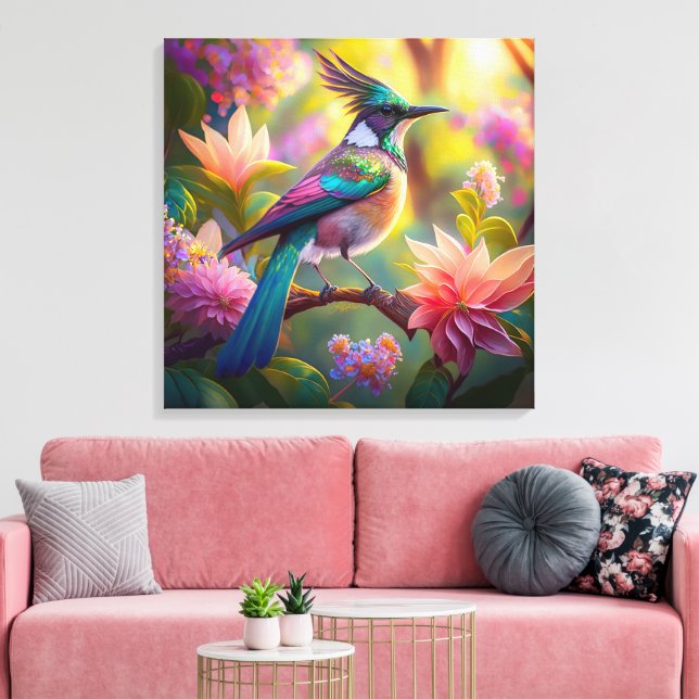 Green Headed Jay Fantasy Bird Canvas Print (Insitu(LivingRoom))