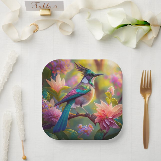 Green Headed Jay Fantasy Bird Paper Plates (Wedding)