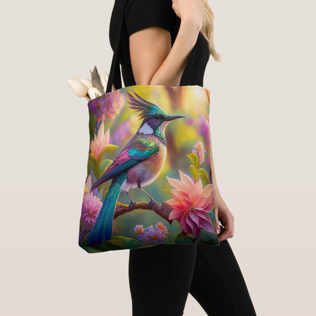 Green Headed Jay Fantasy Bird Tote Bag (Close Up)