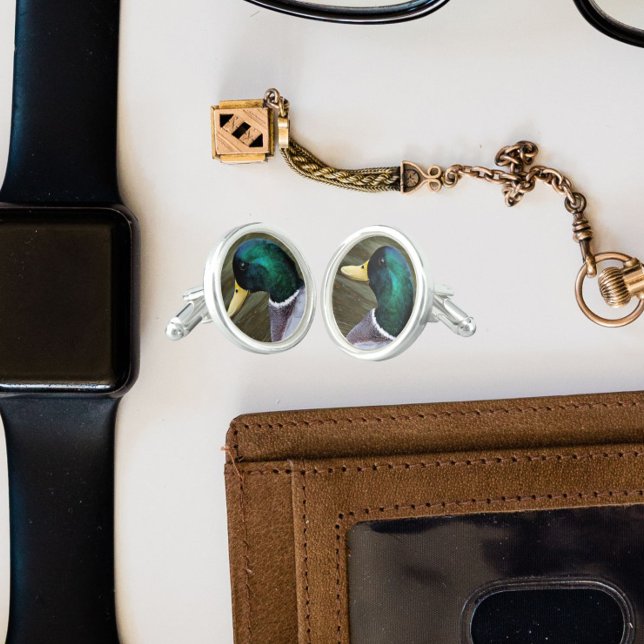 Green Headed Mallard Duck Cufflinks (In Situ)