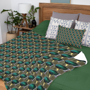 Green Headed Mallard Duck Pattern Fleece Blanket