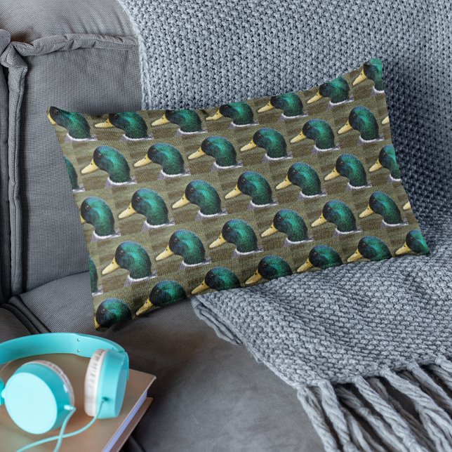 Green Headed Mallard Duck Pattern Lumbar Pillow (In Situ (Sofa))
