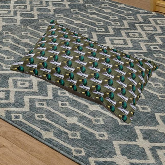Green Headed Mallard Duck Pattern Pet Bed (In Situ Angled)