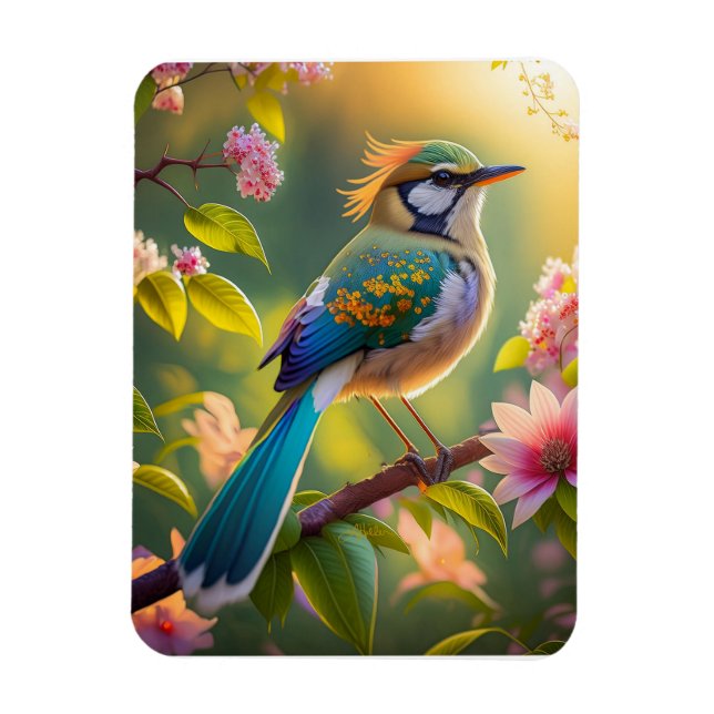 Green Headed Teal Winged Fantasy Bird Magnet (Vertical)