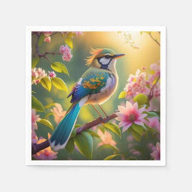 Green Headed Teal Winged Fantasy Bird Napkins (Front)