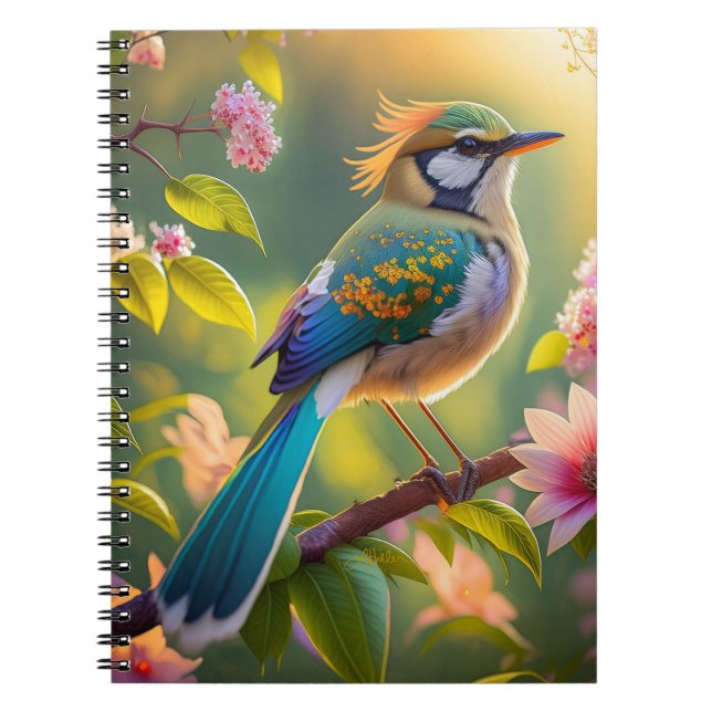 Green Headed Teal Winged Fantasy Bird Notebook (Front)