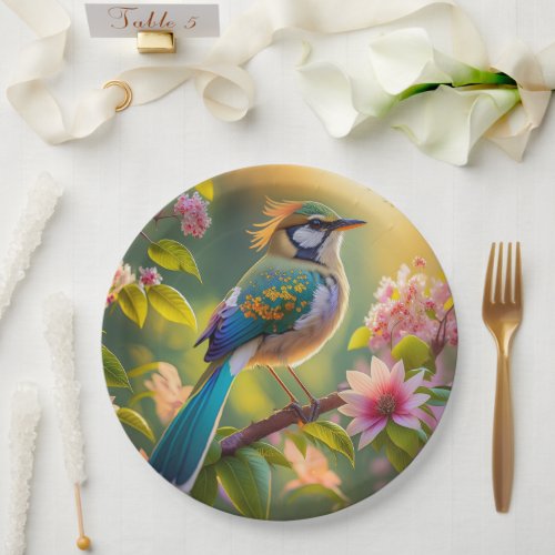 Green Headed Teal Winged Fantasy Bird Paper Plates