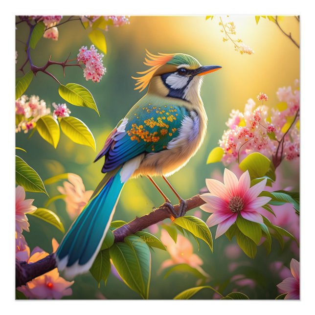 Green Headed Teal Winged Fantasy Bird Photo Print (Front)