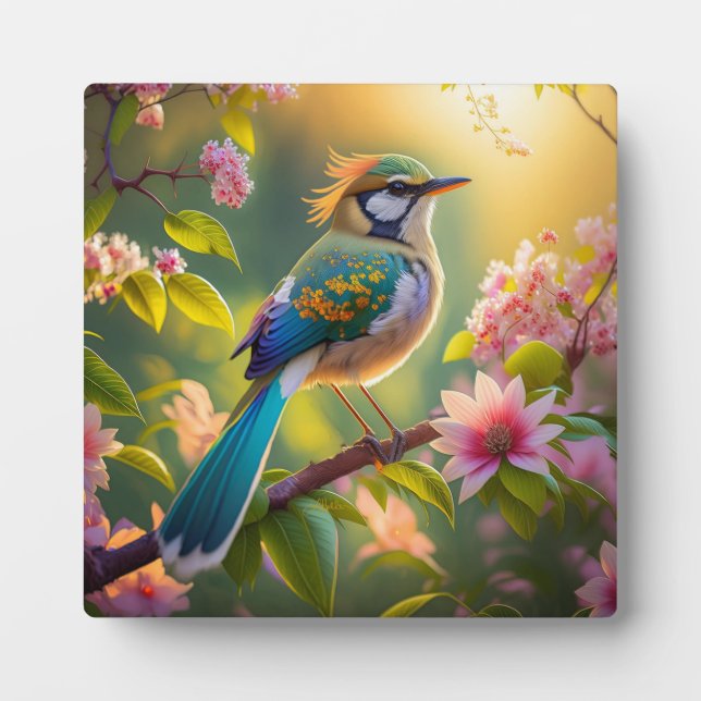 Green Headed Teal Winged Fantasy Bird Plaque (Front)