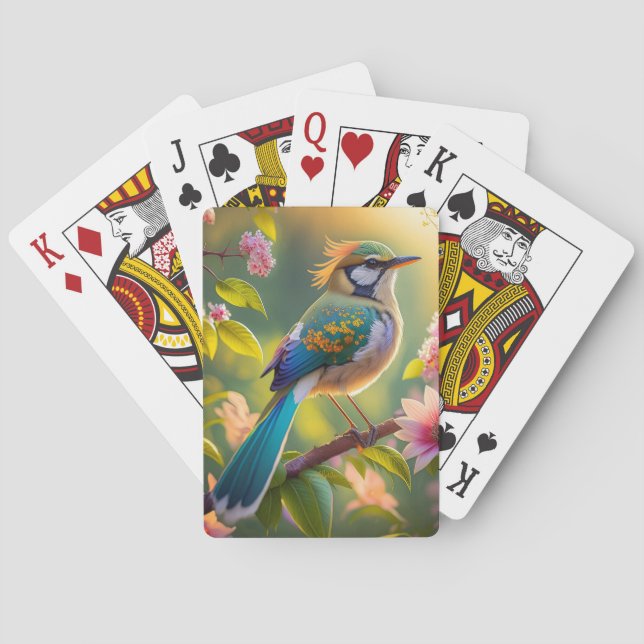 Green Headed Teal Winged Fantasy Bird Poker Cards (Back)