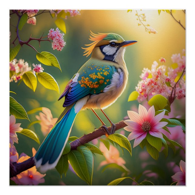 Green Headed Teal Winged Fantasy Bird Poster (Front)
