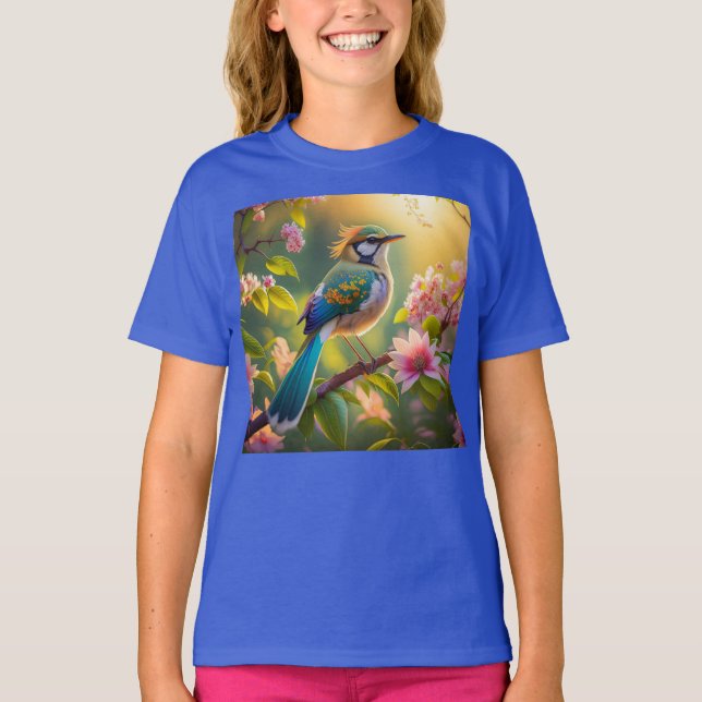 Green Headed Teal Winged Fantasy Bird T-Shirt (Front)